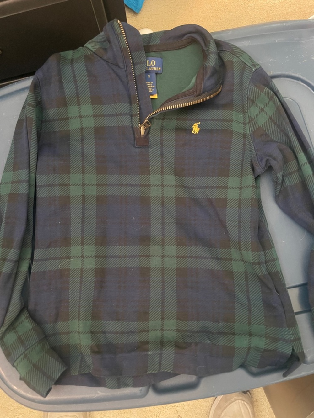 Polo by Ralph Lauren Navy and Forest Green Plaid Quarter-Zip Pullover